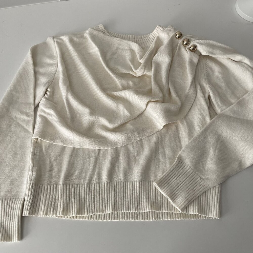 Ronny Kobo Asymmetric Cream Wrap Sweater With Gold Buttons Flawed Size S